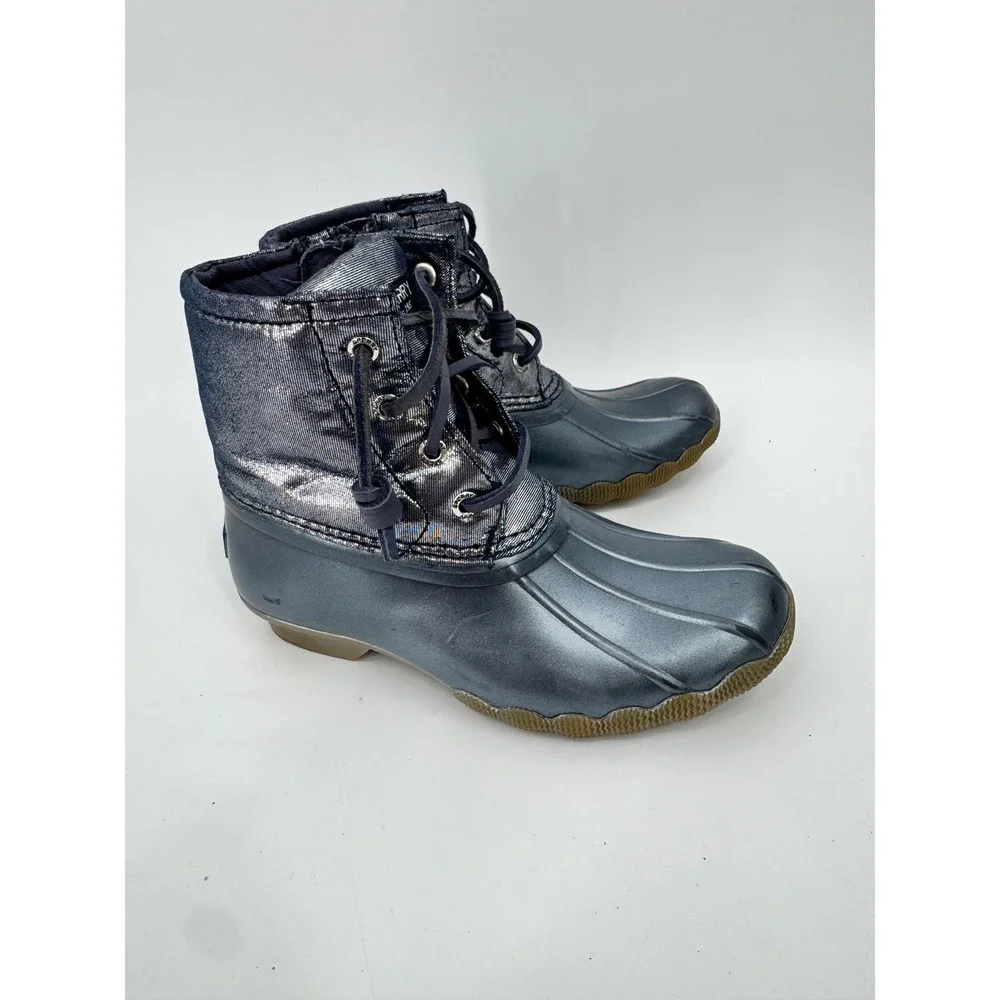 Sperry Duck Boots Kids Size 13M Metallic Blue Saltwater Shimmer